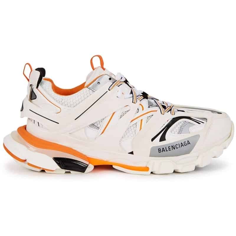 Phần Upper của Balenciaga Track Sneaker “White Orange” sản xuất từ 3 chất liệu khác nhau
