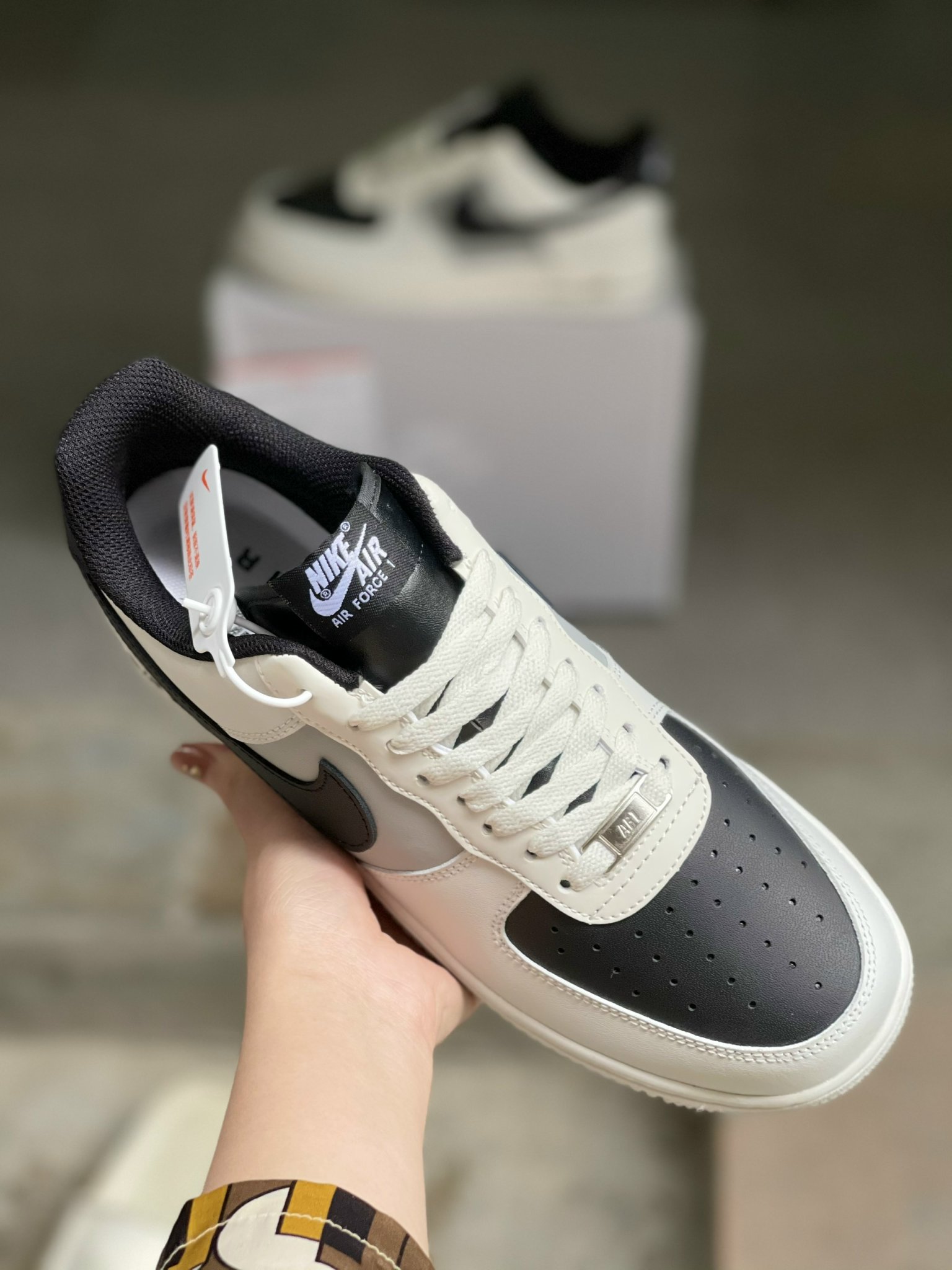 Nike Air Force 1 Cream Black Swoosh Siêu Cấp