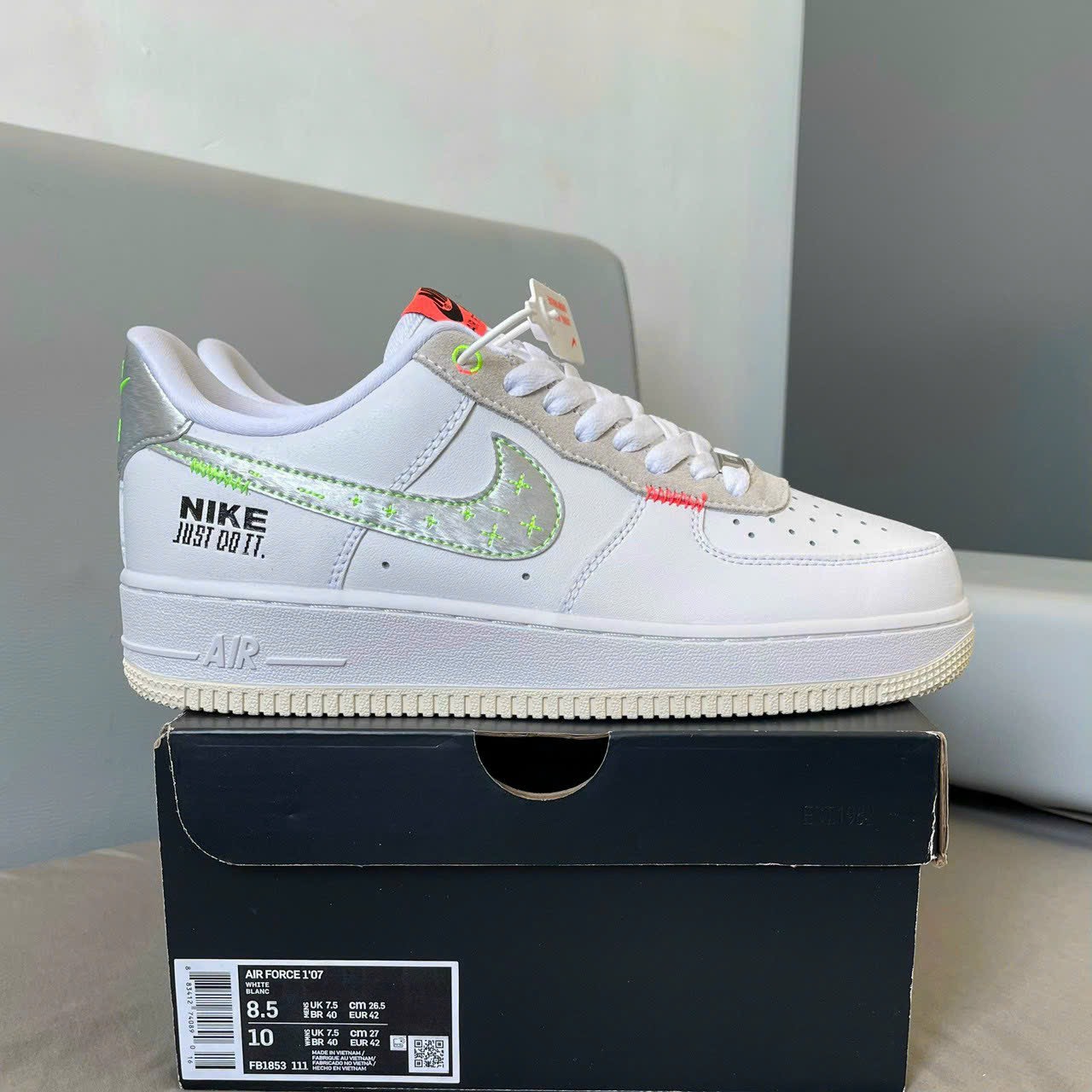 Giày Nike Air Force 1 Low Just Do It White Stitch 