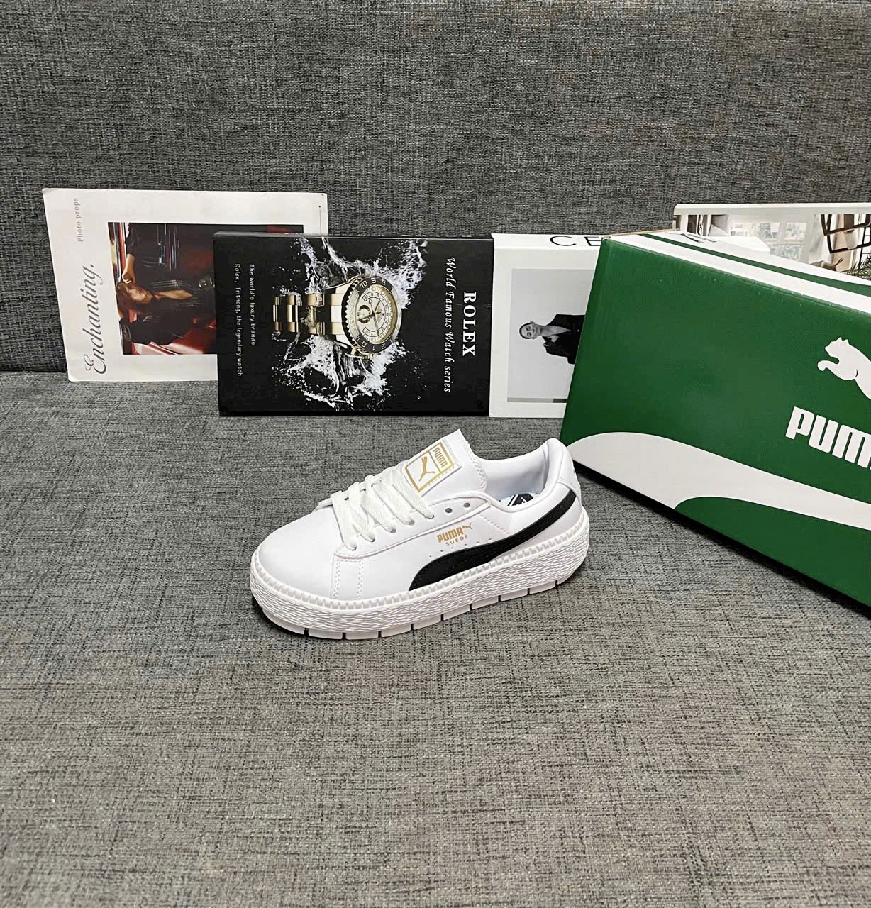 Giày Puma Basket Platform White Black Gold Siêu Cấp