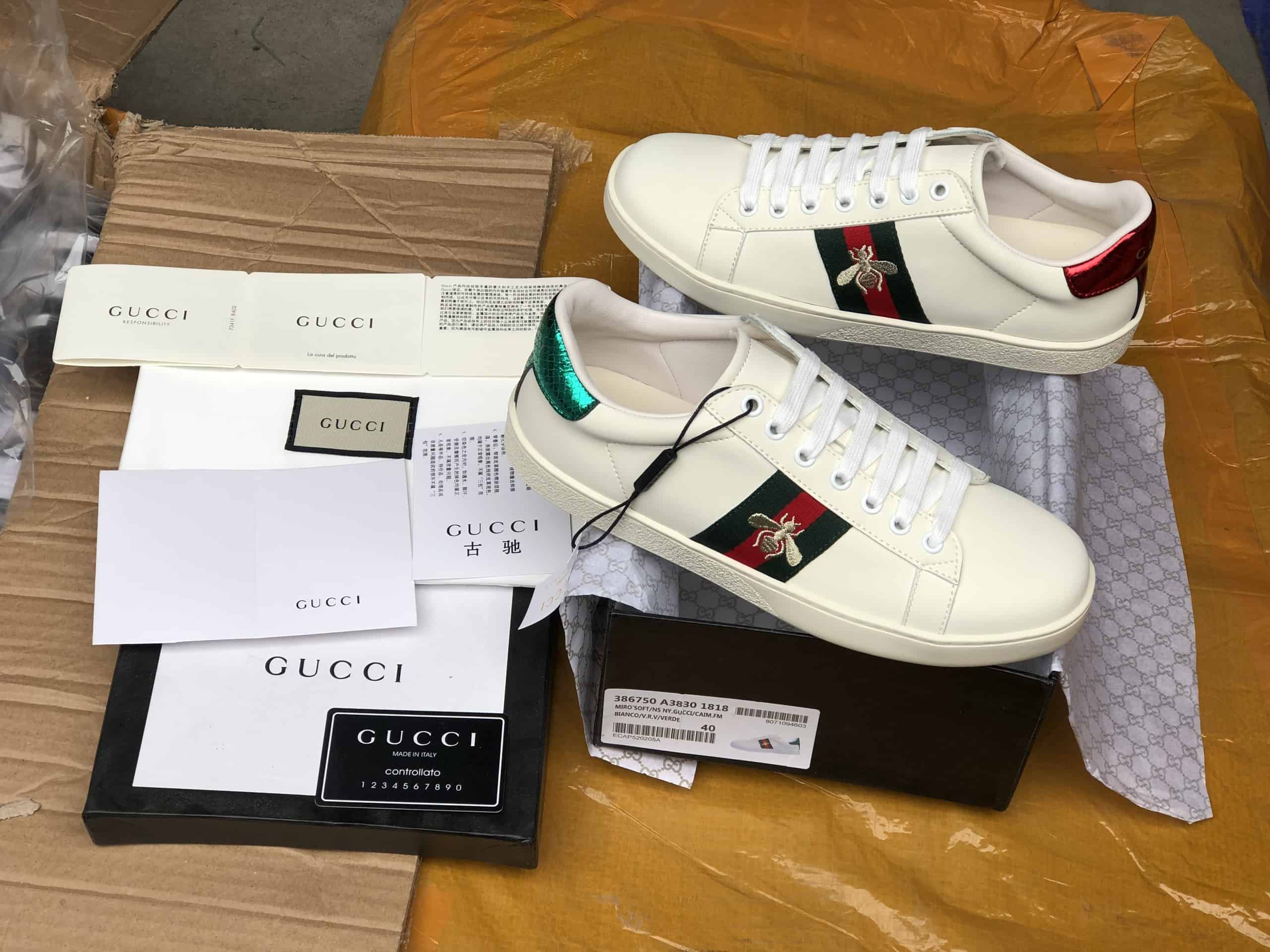 Gucci Ace Embroidered Bee Sneaker White Leather 