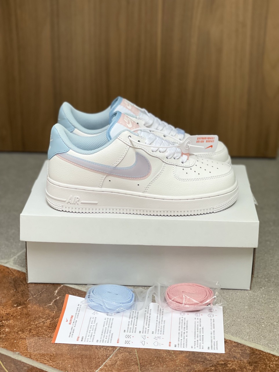 Giày Nike Air Force 1 Low LV8 GS Double Swoosh Blue Pink Like Auth