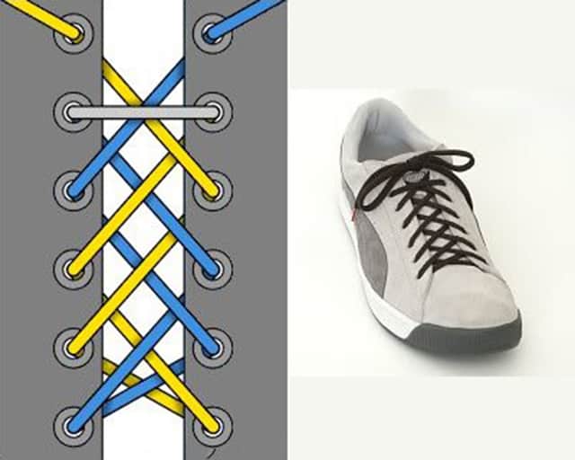 Cách xử lý dây giày quá dài bằng cách đan chéo 