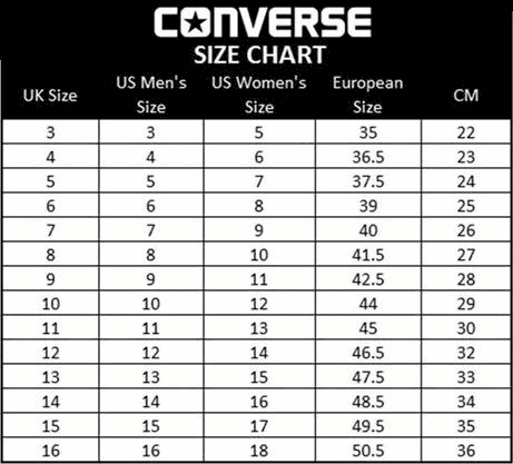 Cách đo size tương ứng với bảng quy đổi size giày Converse