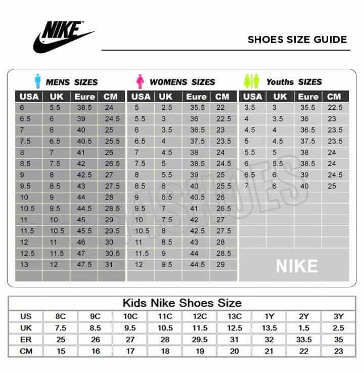 Bảng size giày Nike chuẩn form quốc tế giúp bạn lựa chọn đôi giày vừa vặn