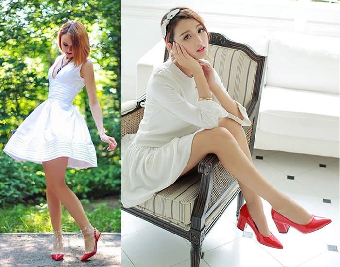 Đầm trắng mang giày đỏ kiêu sa và quyến rũ