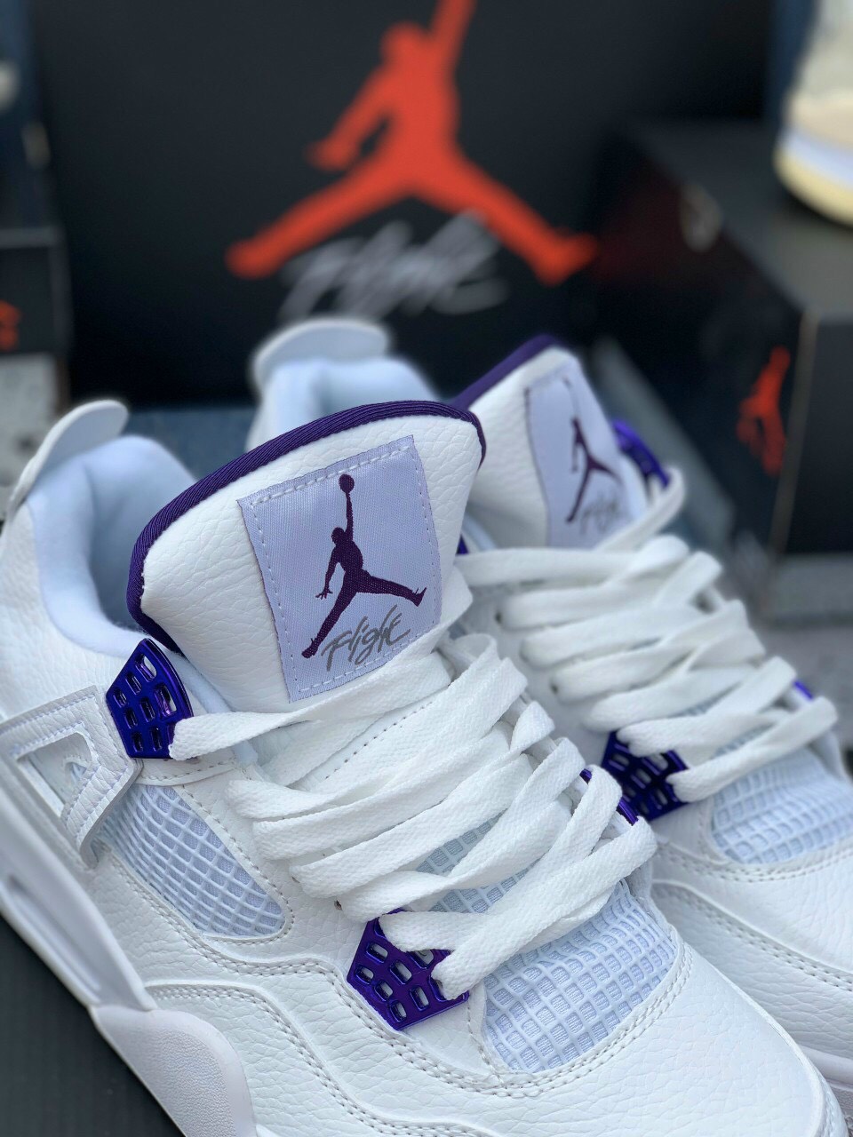 Giày Nike Air Jordan 4 Metallic Purple Trắng Tím Rep 1:1