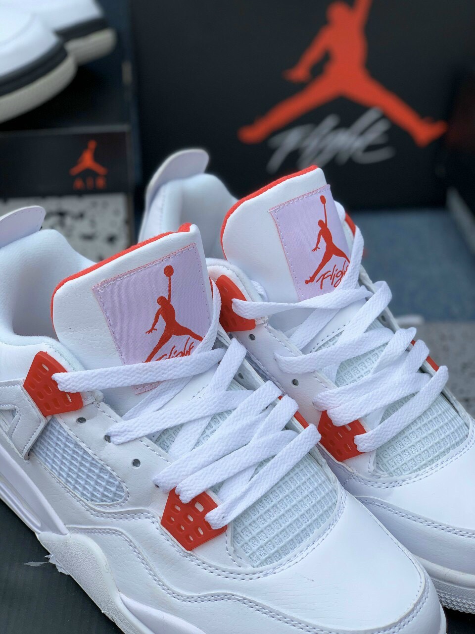 Giày Nike Air Jordan 4 Metallic Pack White Red Giày Rep 1:1