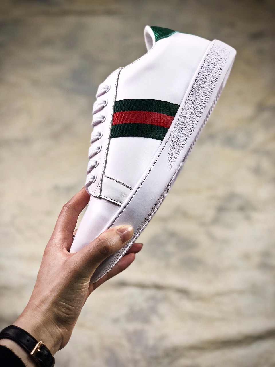 Giày Gucci Ace Leather Logo Ivory Gucci