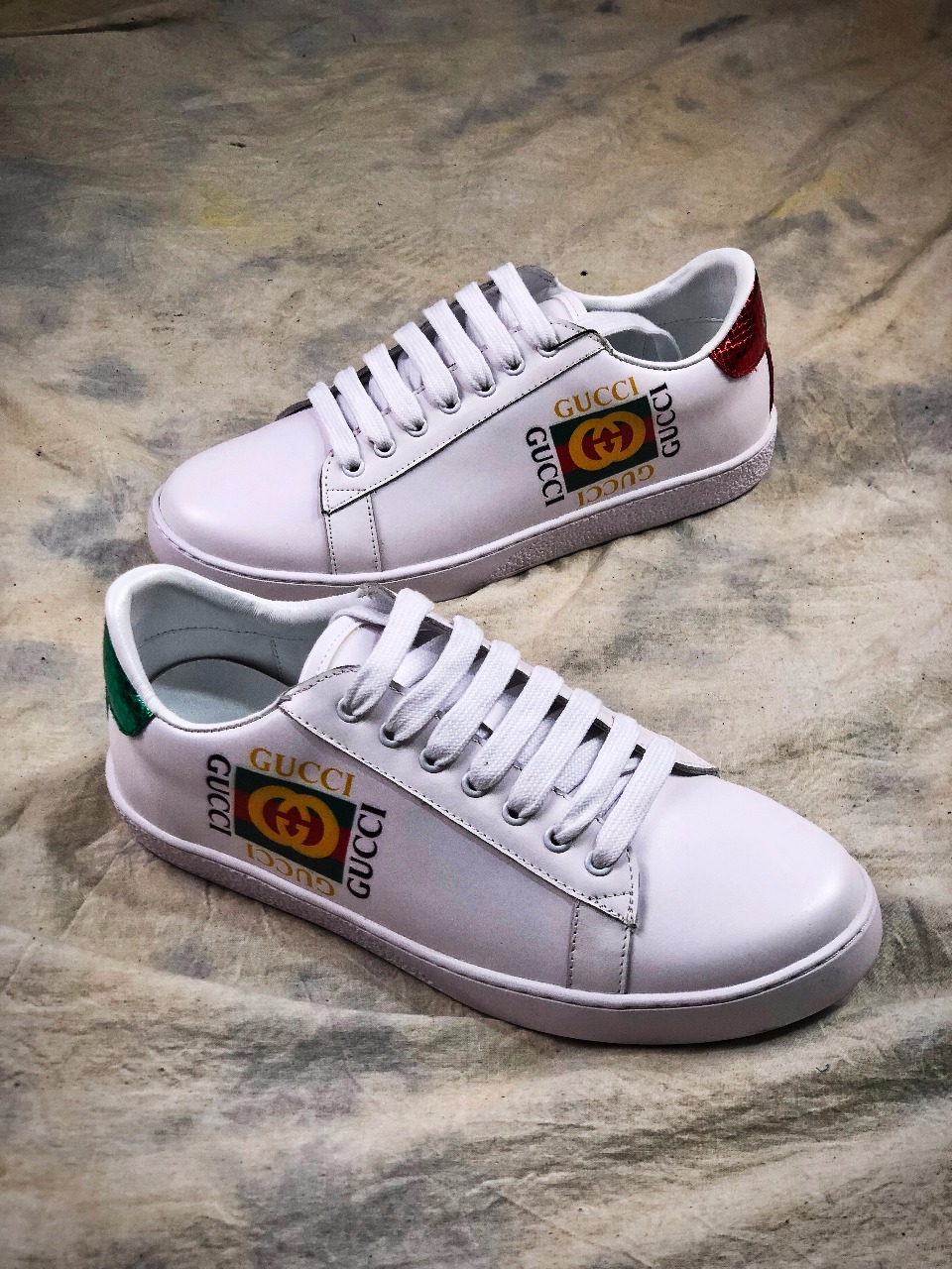 Giày Gucci Ace Leather Logo Ivory Gucci