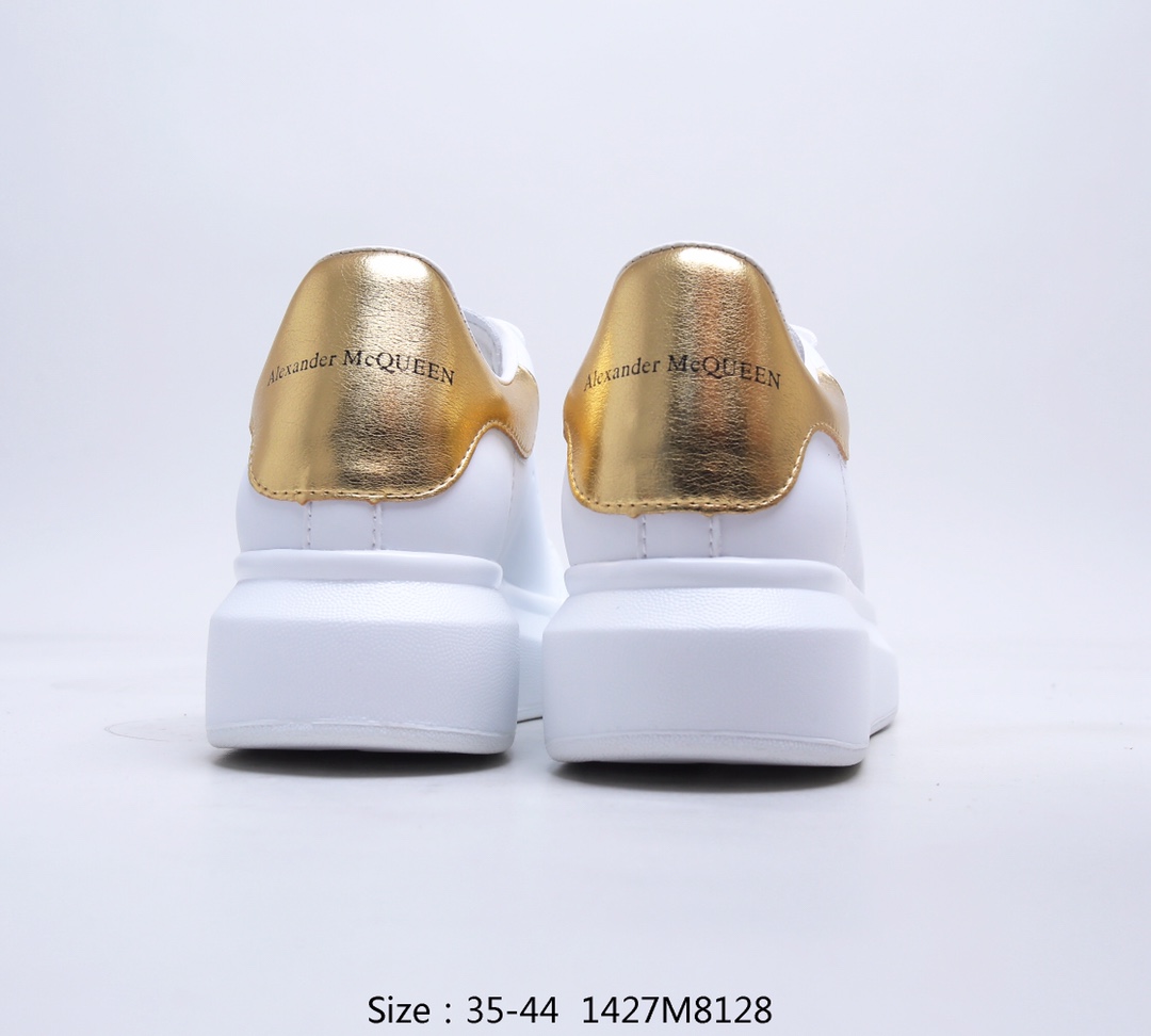 Giày McQueen Trắng – Gót Vàng