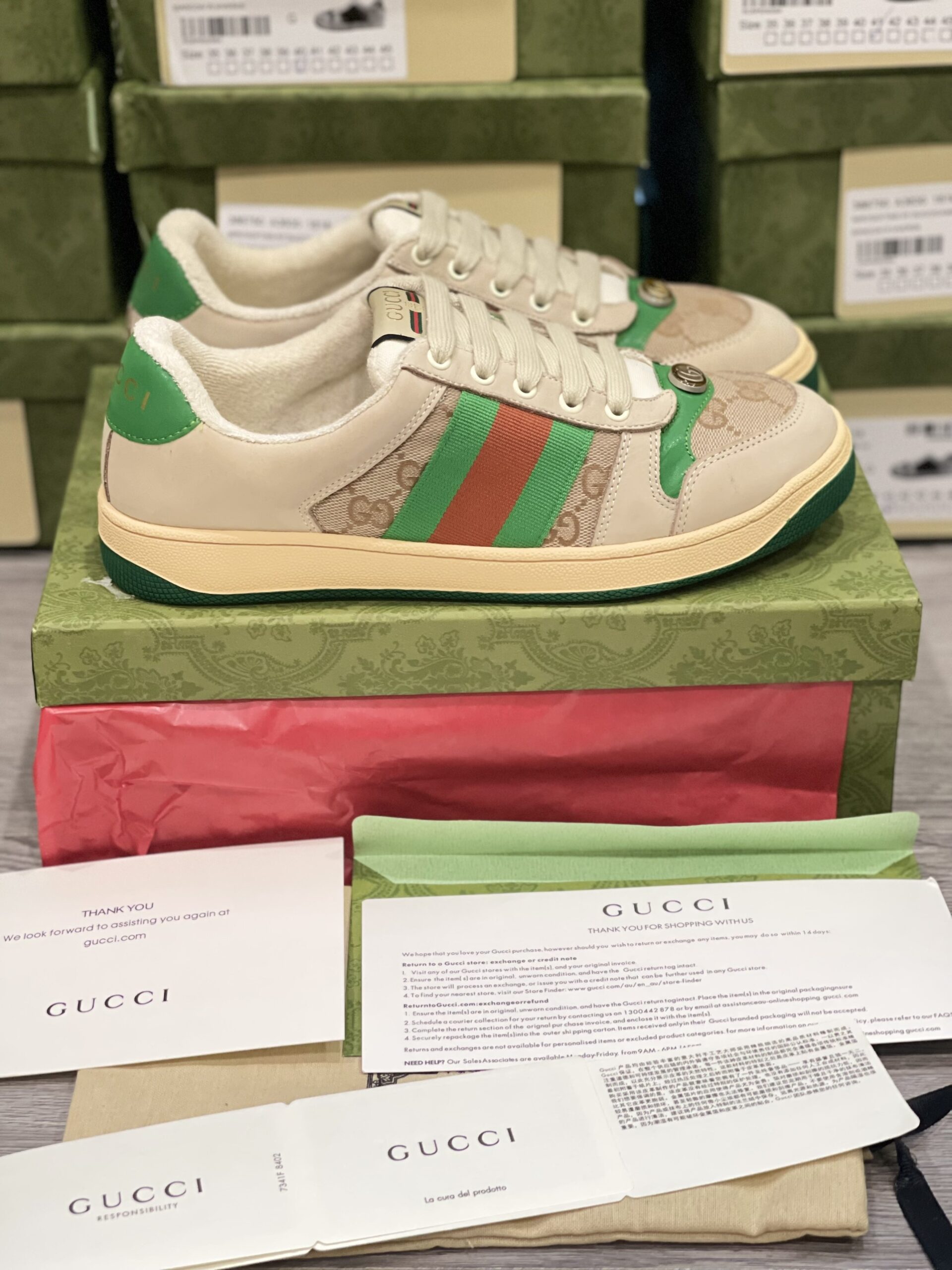 Giày Gucci Screener GG Leather Canvas Like Auth