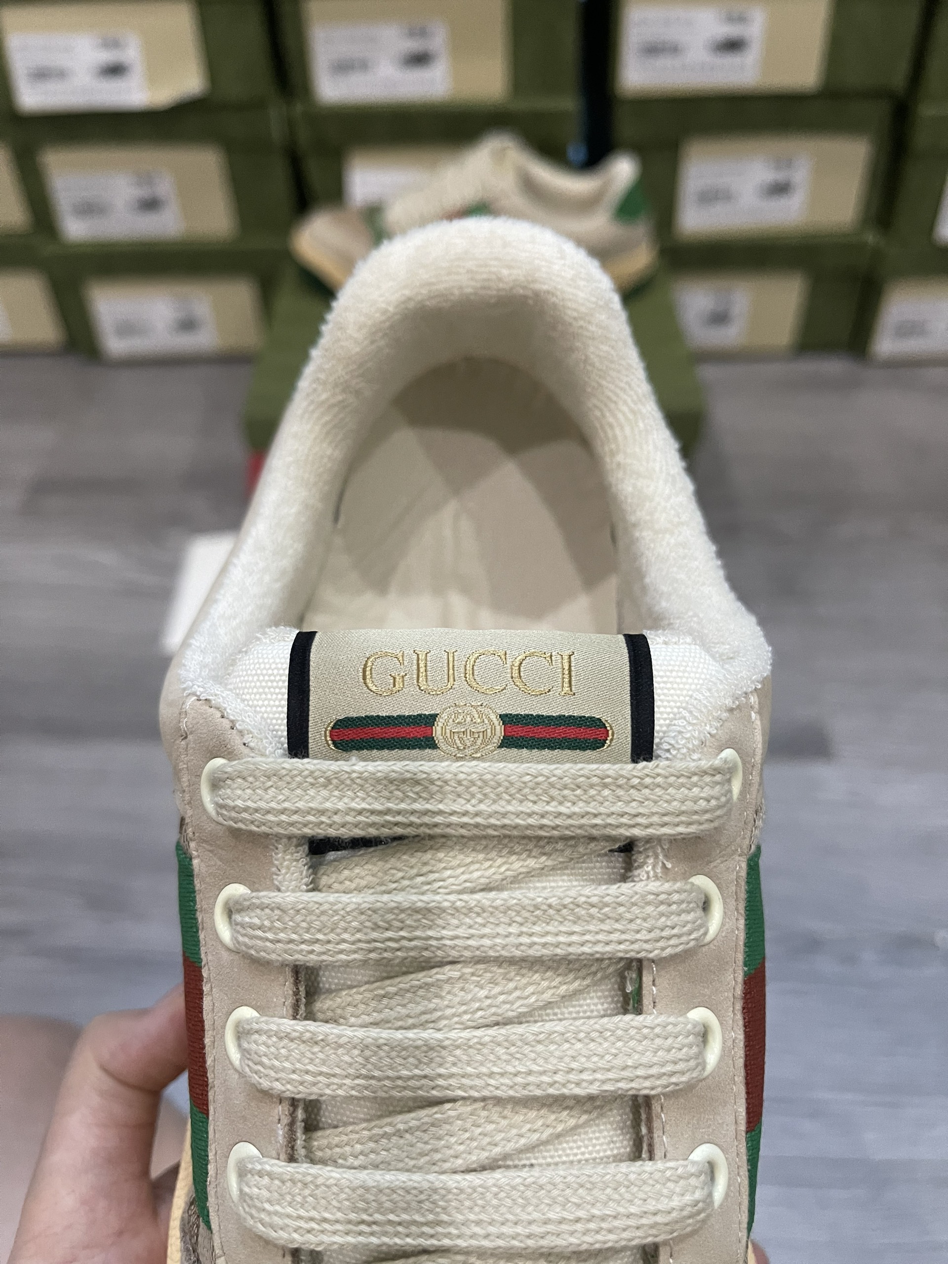 Giày Gucci Screener GG Leather Canvas Like Auth