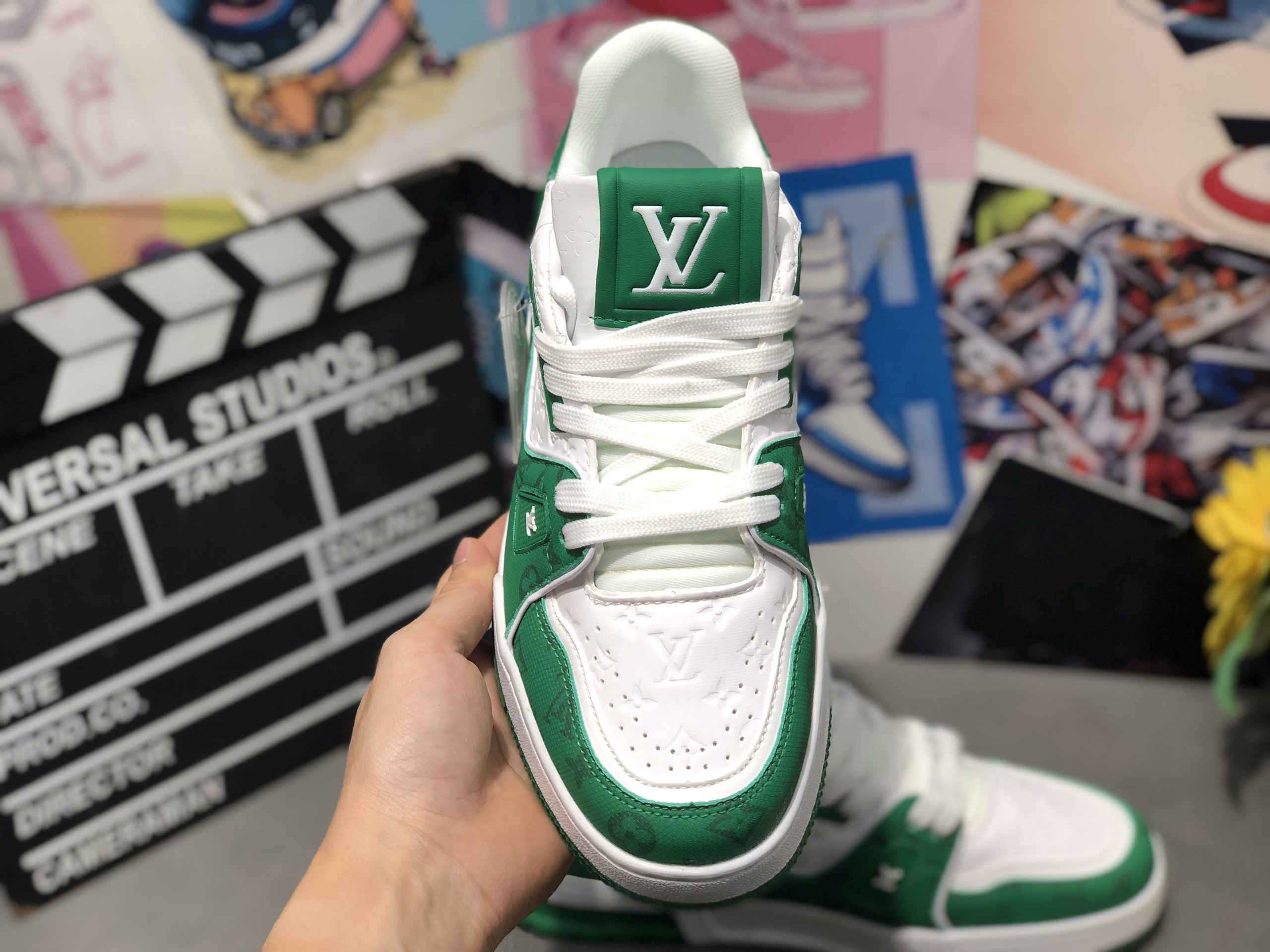 Giày Louis Vuitton LV Trainer #54 Pattern Green White Like Auth