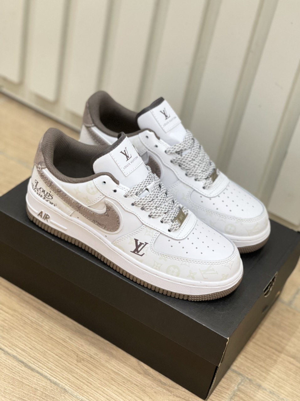 Giày Nike Air Force 1 Low Louis Vuitton White Brown Like Auth