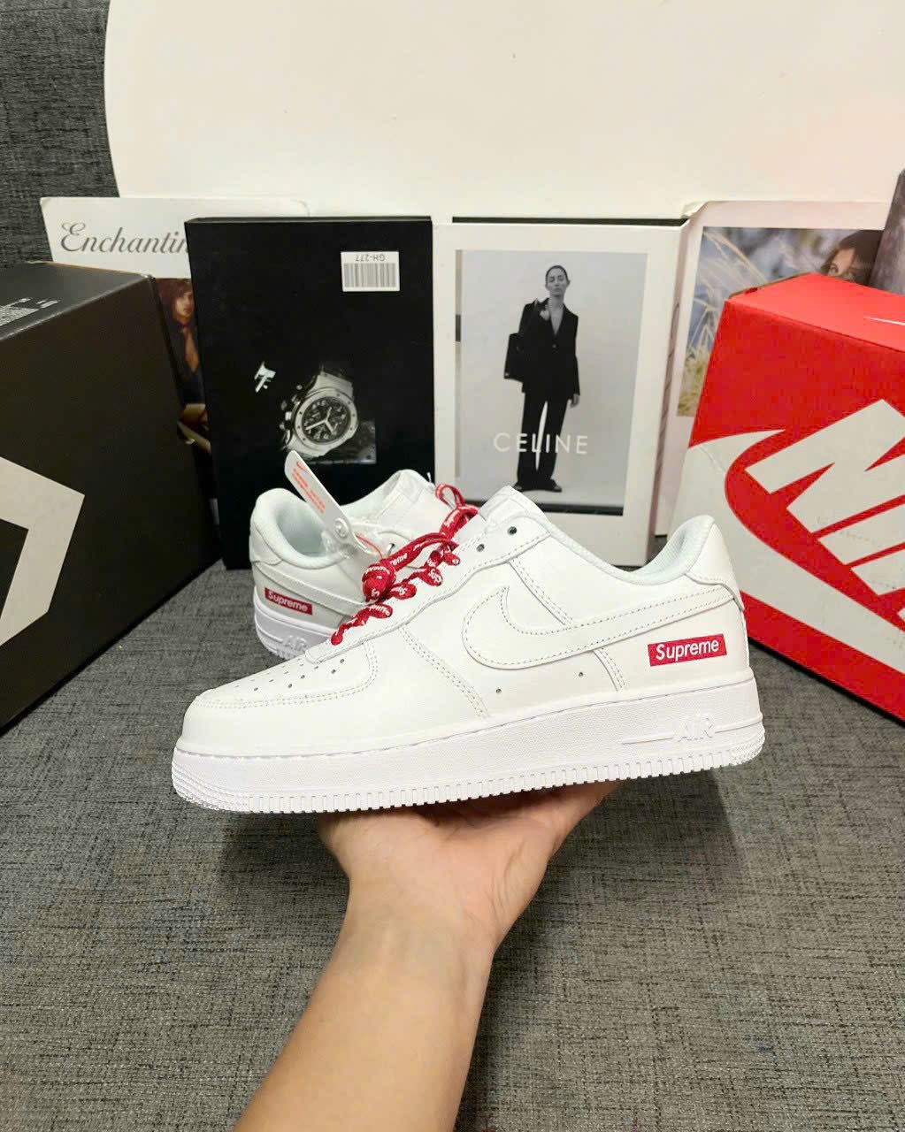 Giày Nike Air Force 1 Low Supreme White Red Siêu Cấp